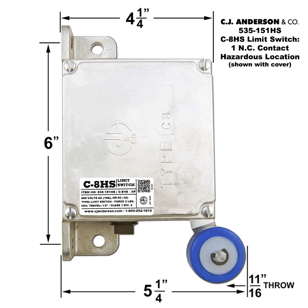 C-8 Limit Switch - 1 Normally Closed Contact — C.J. Anderson & Company